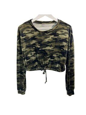 Camo Print Top Juniors L Adult XS Fitted Y2K Utility Streetwear Baby Tee Grunge
